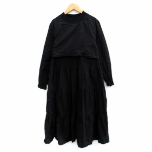 【中古】ダブルクローゼット w closet ワンピース ロング丈 長袖 ボトルネック ティアード M 黒 ブラック レディース