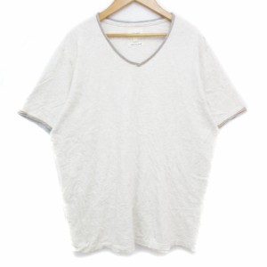 【中古】ビームス BEAMS Tシャツ カットソー 半袖 Vネック 総柄 L 白 グレー ホワイト /FF33 メンズ