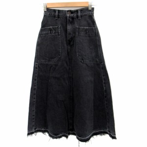 【中古】マウジー moussy デニムスカート フレアスカート マキシ丈 ロング丈 カットオフ 0 ブラック ■MO レディース