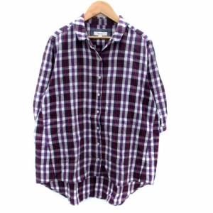 【中古】ニコアンド カジュアルシャツ 五分袖 オープンカラー チェック柄 リネン混 3 マルチカラー 紫 レディース