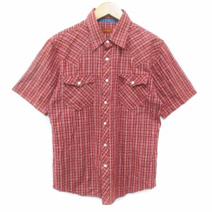 【中古】ニーキューイチニーキューゴーオム カジュアルシャツ 半袖 ラメ チェック柄 マルチカラー 2 赤 白 メンズ