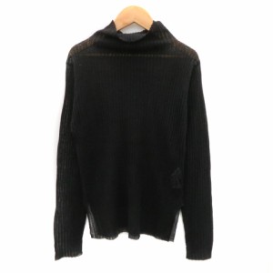 【中古】マウジー moussy ニット カットソー 長袖 ハイネック シースルー 無地 薄手 リネン混 F 黒 ■MO レディース