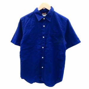 【中古】グローバルワーク GLOBAL WORK カジュアルシャツ 半袖 無地 リネン混 M 青 ブルー /YK26 メンズ