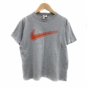 【中古】ナイキ NIKE Tシャツ カットソー 半袖 クルーネック ロゴプリント L グレー オレンジ /YS30 レディース