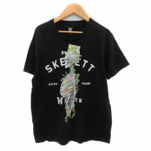 【中古】グラニフ graniph Tシャツ カットソー 半袖 ラウンドネック プリント S マルチカラー 黒 ブラック /YK45 メンズ