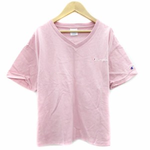 【中古】チャンピオン CHAMPION Tシャツ カットソー 半袖 Vネック ロゴ刺繍 2L ピンク /YM30 メンズ