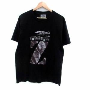 【中古】ジミーズ JIMMY'Z Tシャツ カットソー ラウンドネック 半袖 プリント L 黒 ブラック 茶色 ブラウン メンズ