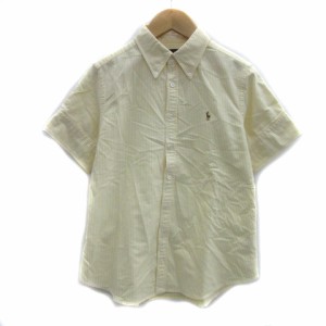 【中古】ラルフローレン  カジュアルシャツ 半袖 ボタンダウン ストライプ柄 ワンポイント刺繍 11 黄色 白 レディース