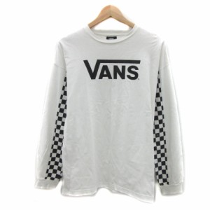 【中古】バンズ VANS Tシャツ カットソー 長袖 ラウンドネック ロゴプリント ブロックチェック柄 M 白 黒 メンズ