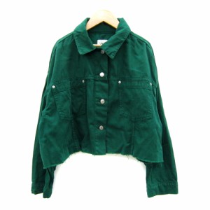 【中古】ザラ ZARA Gジャン デニムジャケット ショート丈 ステンカラー カットオフ オーバーサイズ L 緑 /SY28 メンズ