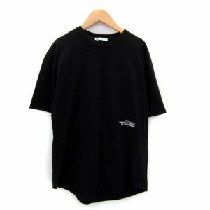 【中古】ザラ ZARA Tシャツ カットソー 半袖 クルーネック プリント S 黒 ブラック /SY32 メンズ