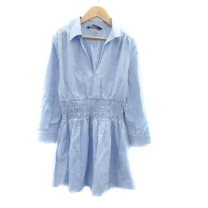 ZARA 解れ ザラ ツイードワンピース ブルー ノースリーブ ミニ