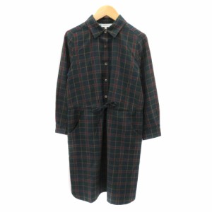 ルクルカ 綿 ウール シャツ ワンピース グリーン系 チェック L