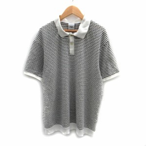 【中古】ザラ ZARA ポロシャツ 半袖 ポロカラー ボーダー柄 L 白 ホワイト 紺 ネイビー /SM1 メンズ