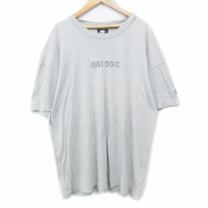 【中古】ナイキ NIKE Tシャツ カットソー 半袖 ラウンドネック ロゴ刺? L グレー ベージュ /FF5 メンズ