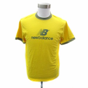 【中古】ニューバランス NEW BALANCE Tシャツ カットソー 半袖 ラウンドネック ロゴプリント S 黄色 カーキ メンズ