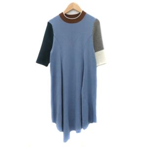 【中古】ファーファー furfur ワンピース ミモレ丈 五分袖 F マルチカラー ライトブルー /YK44 レディース