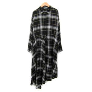 美品⁂センソユニコ⁂膝丈ワンピース チェック　リネン　フレア　パッチワーク　M 美品⁂センソユニコ⁂ 膝丈ワンピース チェック リネン フレア
