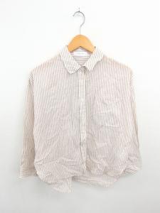 中古 ローリーズファーム Lowrys Farm シャツ ブラウス ストライプ 綿 コットン 麻 リネン混 長袖 M 茶 白 ベージュの通販はau Wowma ワウマ ブランド古着のベクトル 商品ロットナンバー