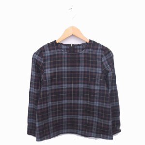 【中古】ロペピクニック ROPE Picnic カットソー Tシャツ ボートネック チェック ウール混 長袖 38 グレー ブラック