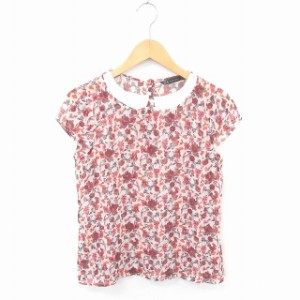 【中古】ザラ トラファルック ZARA Trafaluc カットソー Tシャツ 花柄 丸首 透け感 半袖 XS レッド ライトベージュ