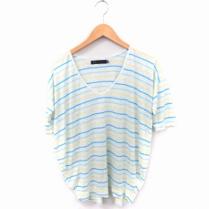 【中古】JET John Eshaya Tシャツ カットソー ボーダー Vネック 半袖 S ホワイト 白 ブルー 青 /FT30 メンズ