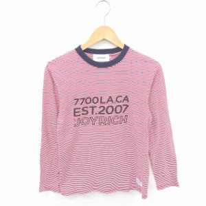 【中古】ジョイリッチ JOYRICH Tシャツ カットソー ボーダー 英字 丸首 綿 コットン 長袖 XS 赤 白 レッド ホワイト