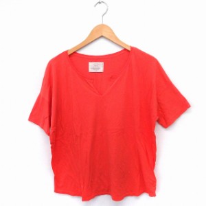 【中古】アングリッド UNGRID Tシャツ カットソー オープンフロントネック 半袖 無地 綿 F オレンジ /FT16 レディース