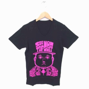 【中古】未使用品 ロエン Roen 箱付き トーマス コラボ Tシャツ カットソー Vネック プリント 半袖 S 黒 ブラック