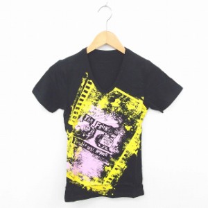 【中古】ロエン Roen トーマス コラボ Tシャツ カットソー Vネック プリント 綿 コットン 半袖 XS 黒 ブラック /TT41