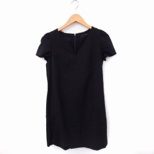 【中古】ザラウーマン ZARA WOMAN ワンピース オープンフロントネック 半袖 ひざ丈 無地 シンプル S 黒 /FT レディース