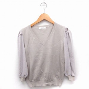 【中古】マウジー moussy ニット セーター 袖シースルー Vネック 七分袖 F ベージュ /FT16 レディース