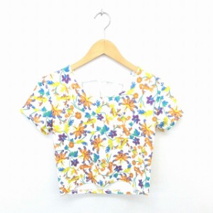 【中古】エヴリス EVRIS カットソー Tシャツ 丸首 花柄 リボン 半袖 F 白 橙 ホワイト オレンジ /TT35 レディース