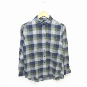 【中古】ユニクロ UNIQLO シャツ ブラウス ステンカラー チェック 綿 コットン 長袖 S 紺 緑 ネイビー カーキ /TT30