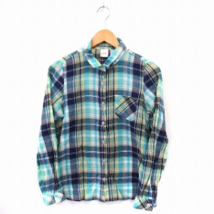 【中古】JENA シャツ チェックシャツ 長袖 ポケット 薄手 F グリーン /ST28 レディース