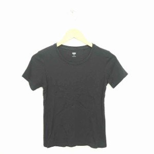 【中古】ユニクロ UNIQLO Tシャツ カットソー 丸首 無地 シンプル 綿 コットン 半袖 S 黒 ブラック /TT8 レディース