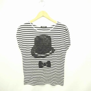 【中古】スパイラルガール カットソー Tシャツ ボーダー ボートネック プリント 半袖 M フレンチスリーブ 半袖 M 白