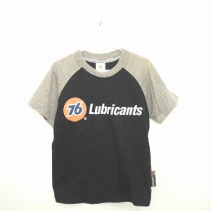 【中古】76 lubricants 子供服 Tシャツ カットソー 丸首 英字 プリント ラグランスリーブ 半袖 130 ブラック グレー