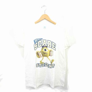 【中古】ディズニー Disney モンスターズインク Tシャツ カットソー ビッグTシャツ 丸首 マイク 半袖 M アイボリー 白
