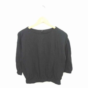 【中古】ユニクロ UNIQLO カットソー Tシャツ ボートネック 無地 シンプル 綿 コットン 七分袖 S 黒 ブラック /TT2