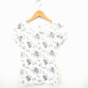 【中古】グラシア GLACIER Tシャツ カットソー 花柄 丸首 フレンチスリーブ M グレー ホワイト 白 /MT9 レディース