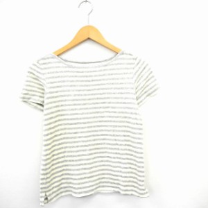 【中古】ユニクロ UNIQLO Tシャツ カットソー ボーダー しましま 丸首 半袖 コットン 綿 S グレー アイボリー /MT38