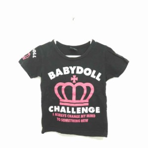 【中古】ベビードール BABYDOLL 子供服 Tシャツ カットソー 丸首 ロゴ プリント 半袖 100 黒 ブラック ピンク /TT1