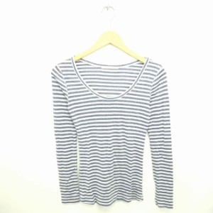 【中古】マカフィー MACPHEE トゥモローランド カットソー Tシャツ ボーダー 丸首 ラメ 薄手 長袖 1 グレー ネイビー