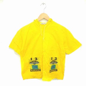 【中古】子供服 Chiuicy パーカー 前開き 薄手 英字 プリント 半袖 160 黄 イエロー /TT41  キッズ