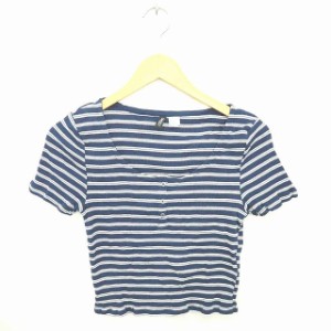 【中古】エイチ&エム H&M DIVIDED カットソー Tシャツ ボーダー ヘンリーネック 綿 半袖 M 紺 白 ネイビー ホワイト