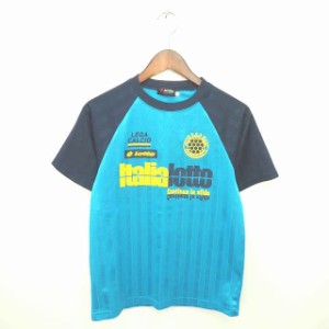 【中古】ロット lotto 子供服 国内正規品 Tシャツ カットソー 丸首 英字 ラグランスリーブ 半袖 160 青 ライトブルー