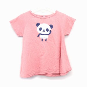 【中古】子供服 Tシャツ カットソー ボートネック 半袖 ラグランスリーブ 綿混 パンダプリント 100 サーモンピンク