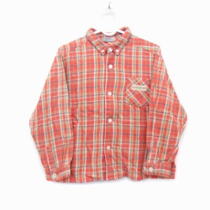 【中古】パプ papp 子供服 シャツ ブラウス ボタンダウン 長袖 コットン 綿 チェック 柄 110 オレンジ /HT3 キッズ