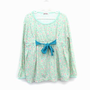 【中古】ブランシェス BRANSHES 子供服 Tシャツ カットソー ボートネック 長袖 花柄 リボン 130 ミントグリーン 緑 /HT